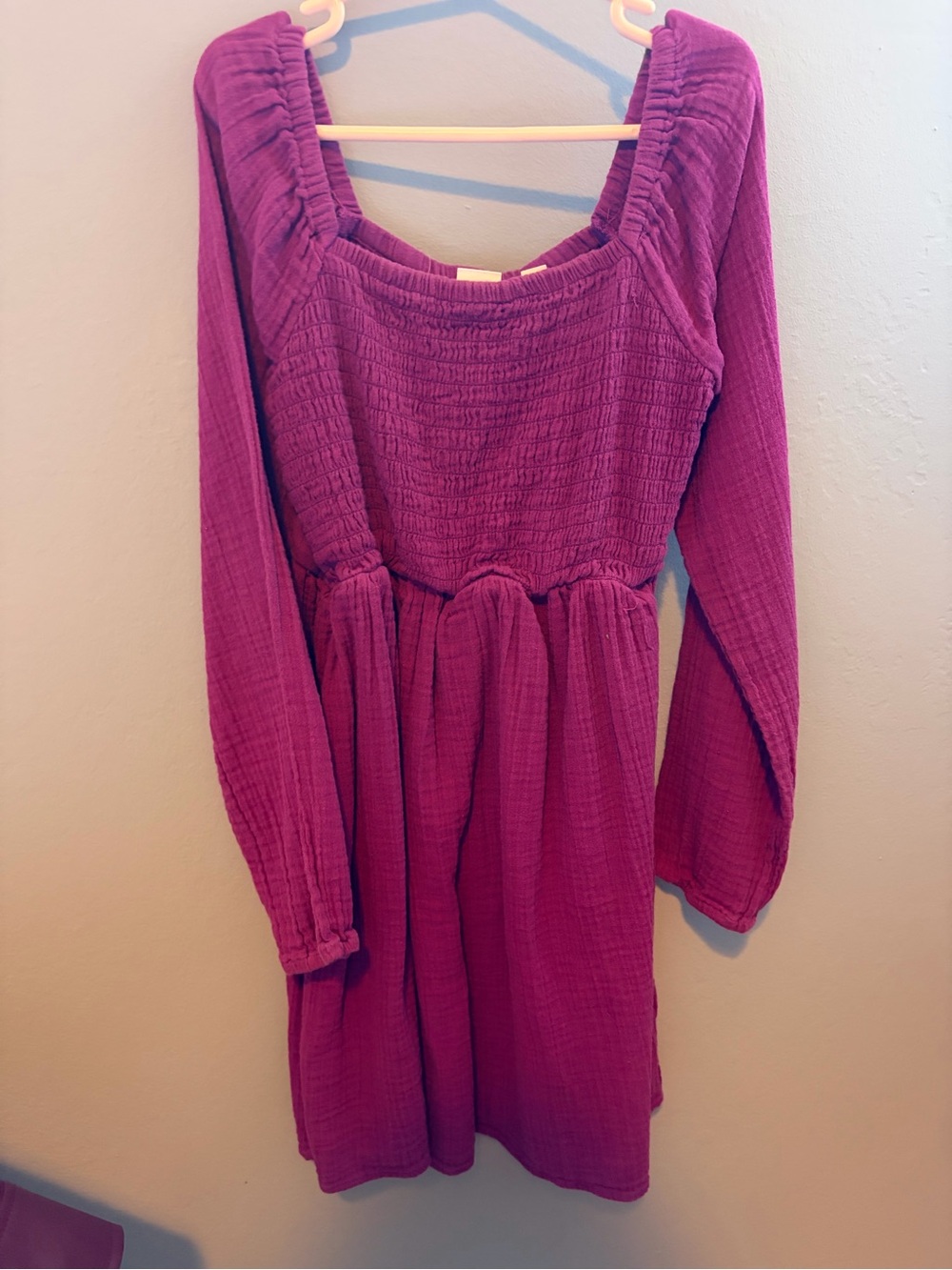 GAP Girls Smocked Long-Sleeve Dress - Magenta